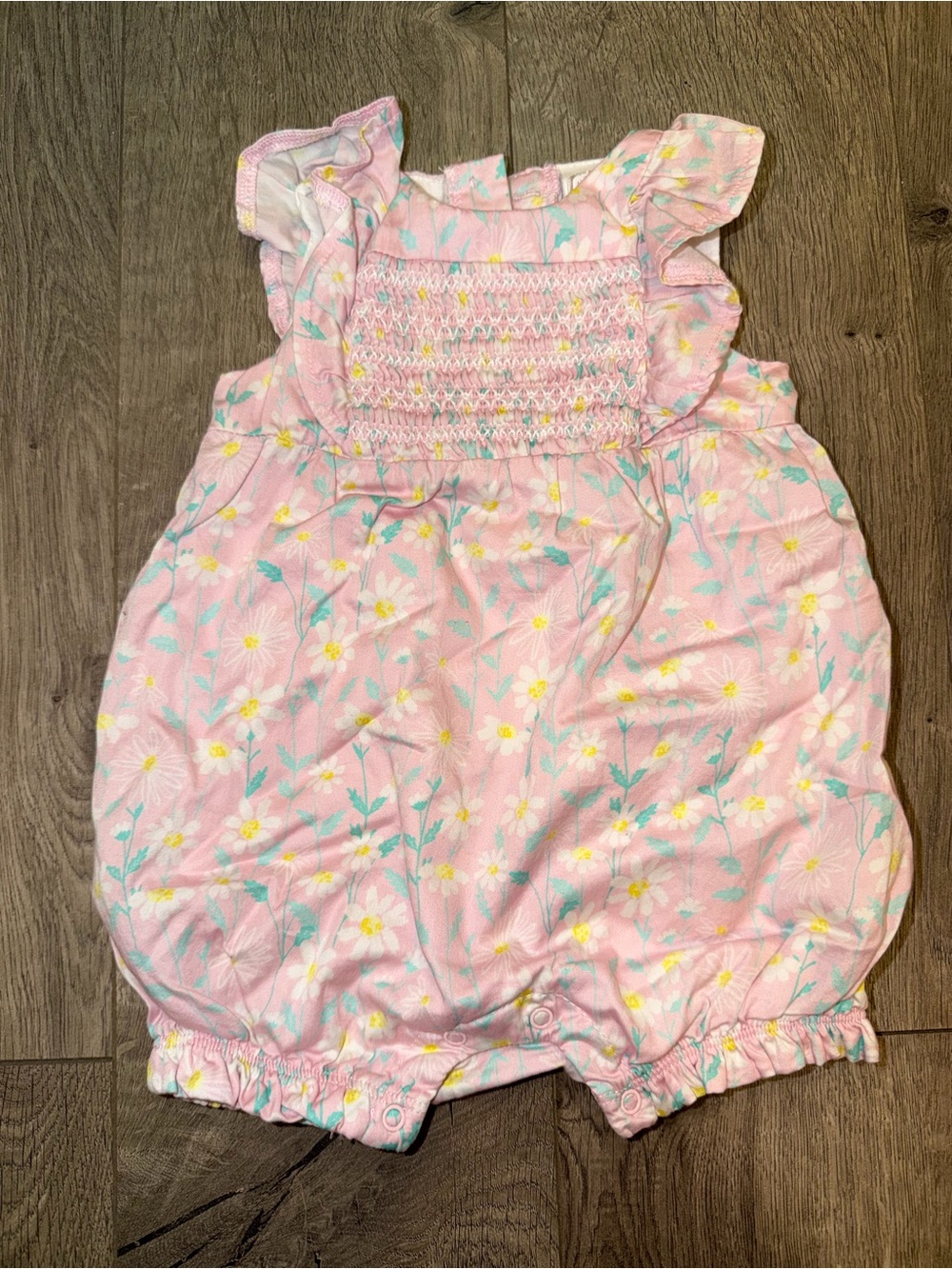 Little Me Pink Floral Smocked Baby Romper